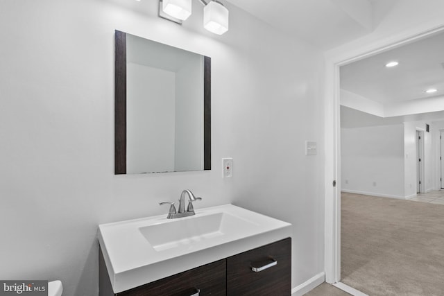 722 210th St, Pasadena, MD 21122 - bathroom featuring recessed lighting, baseboards, and vanity