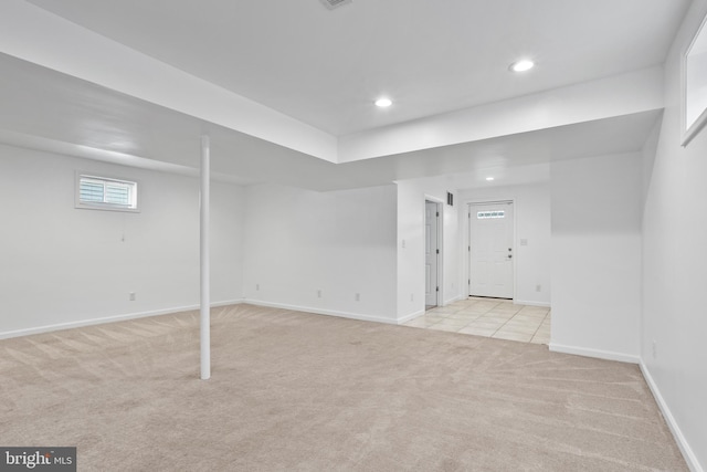 722 210th St, Pasadena, MD 21122 - basement featuring baseboards, light carpet, recessed lighting, and visible vents