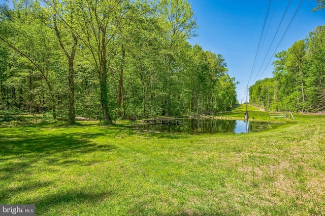 view of yard with a water view
