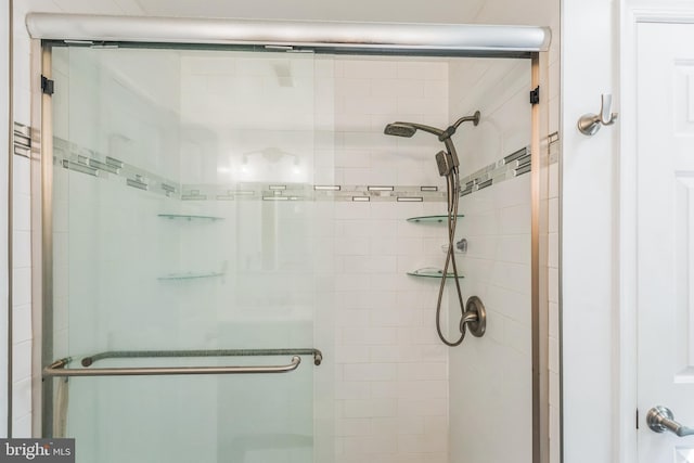 bathroom with a shower stall