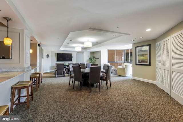 900 Stafford St N Unit 2222, Arlington, VA 22203 - dining space with recessed lighting, carpet, baseboards, visible vents, and a tray ceiling