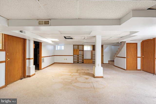 2611 Elsinore Ave, Baltimore, MD 21216 - below grade area with carpet, stairs, and visible vents