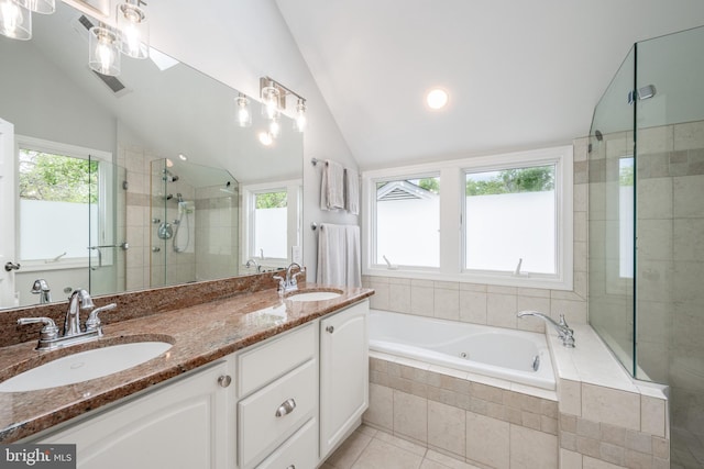 403 Thomas St, Alexandria, VA 22302 - bathroom with a sink, lofted ceiling, and a stall shower