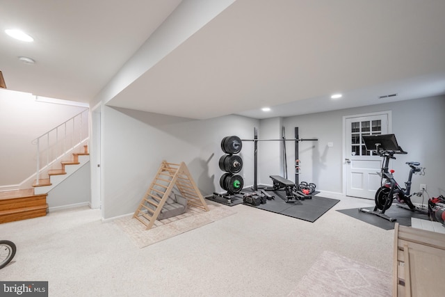 403 Thomas St, Alexandria, VA 22302 - workout area with baseboards, carpet, recessed lighting, and visible vents