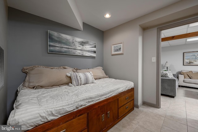 1105 N Bay Shore Dr, Milton, DE 19968 - bedroom featuring light tile patterned floors, baseboards, and recessed lighting