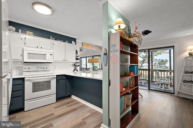 119 Old Landing Rd Unit 205A, Ocean City, MD 21842 - kitchen featuring light wood-type flooring, a textured ceiling, and white appliances