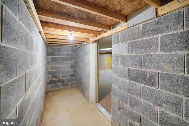 unfinished below grade area with concrete block wall