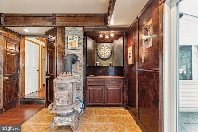 bar with light tile patterned flooring