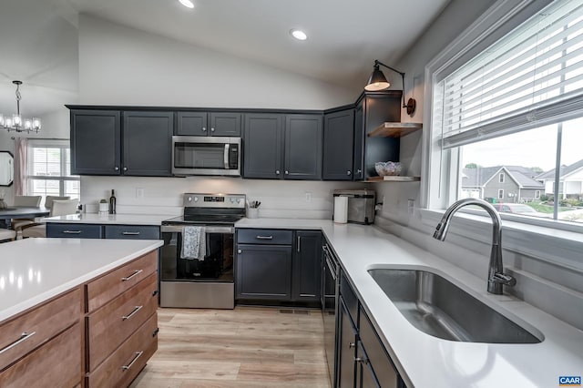 147 Langley Dr, Waynesboro, VA 22980 - kitchen featuring a sink, appliances with stainless steel finishes, vaulted ceiling, and light countertops