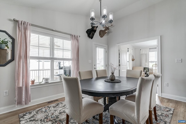 147 Langley Dr, Waynesboro, VA 22980 - dining room featuring light wood-type flooring, baseboards, and a chandelier
