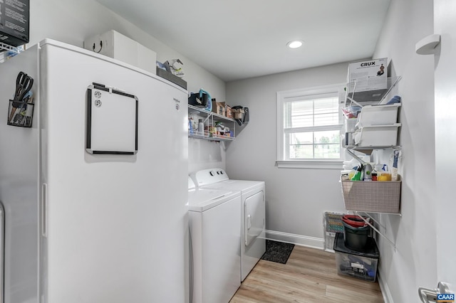 147 Langley Dr, Waynesboro, VA 22980 - clothes washing area featuring laundry area, baseboards, light wood finished floors, separate washer and dryer, and recessed lighting