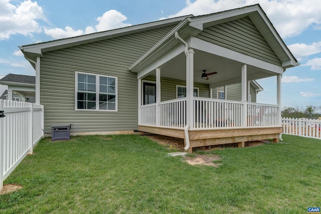 147 Langley Dr, Waynesboro, VA 22980 - back of house with fence, ceiling fan, a yard, and a porch