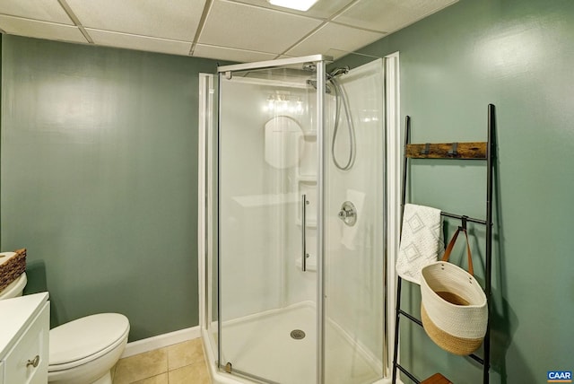 209 Old Lynchburg Rd, Charlottesville, VA 22903 - bathroom featuring toilet, tile patterned floors, a shower stall, and vanity