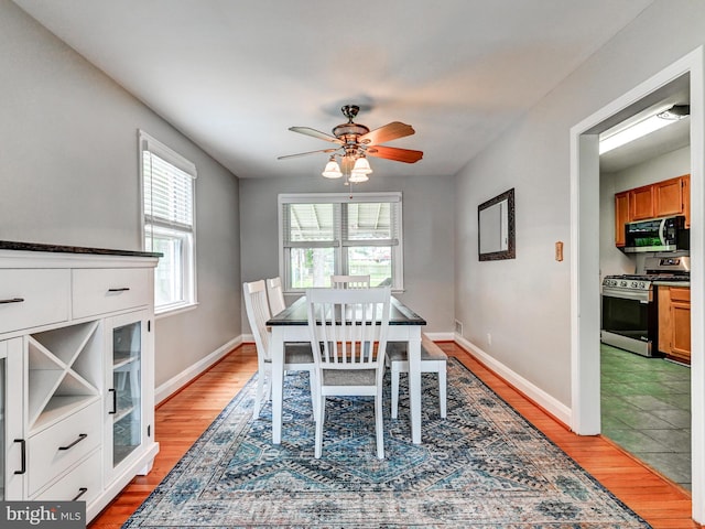 7612 Daniels Ave, Baltimore, MD 21234 - dining area with a ceiling fan, light wood-style flooring, and baseboards