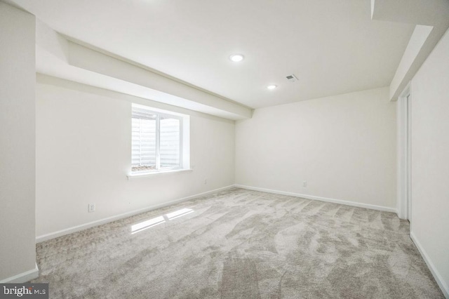 interior space featuring visible vents, recessed lighting, and baseboards