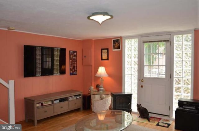 foyer with light wood-style flooring