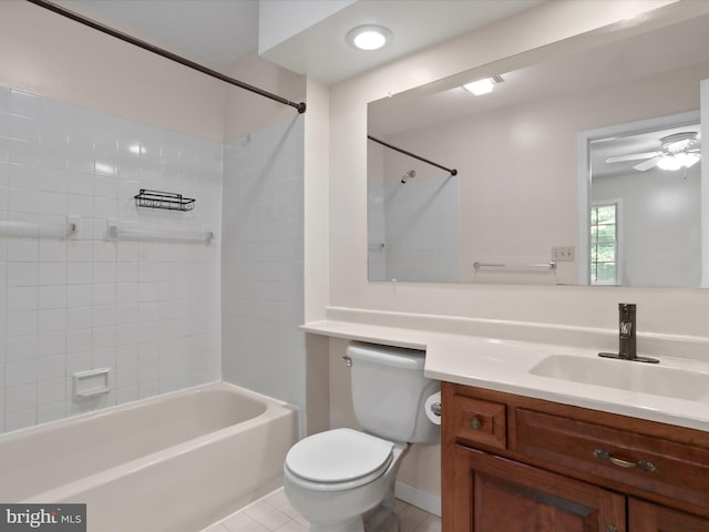 321 Valley View Dr, Waynesboro, PA 17268 - full bathroom with toilet, tub / shower combination, vanity, tile patterned floors, and ceiling fan