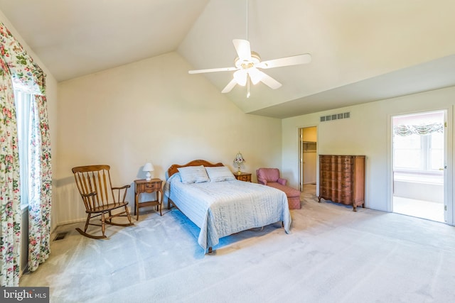2707 E Crossing Cir, Norristown, PA 19403 - carpeted bedroom featuring lofted ceiling, a spacious closet, a ceiling fan, connected bathroom, and a closet