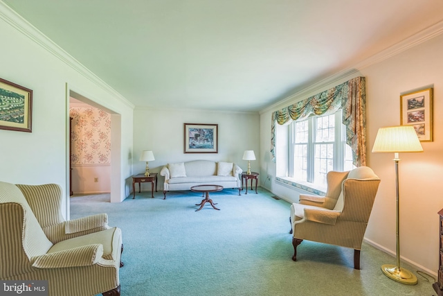 2707 E Crossing Cir, Norristown, PA 19403 - living room with carpet, crown molding, and baseboards