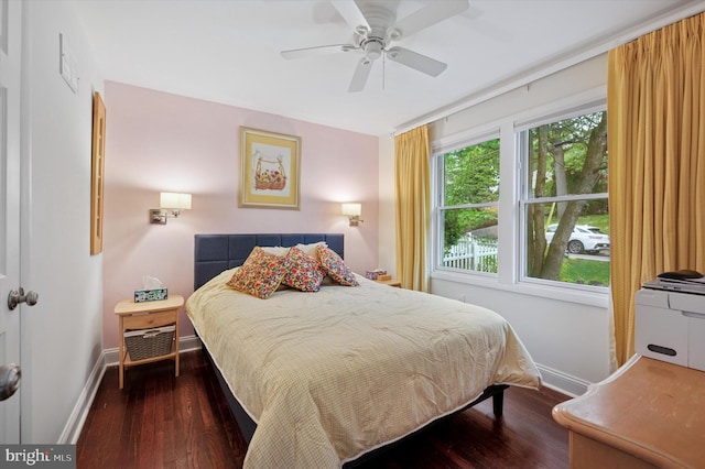 628 Edge Hill Rd, Glenside, PA 19038 - bedroom with baseboards, dark wood-style floors, and a ceiling fan