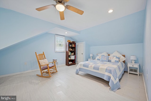 628 Edge Hill Rd, Glenside, PA 19038 - bedroom featuring lofted ceiling, ceiling fan, light wood-style floors, recessed lighting, and baseboards