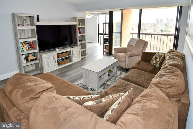 4500 S Four Mile Run Dr Unit 1218, Arlington, VA 22204 - living area featuring a ceiling fan, wood finished floors, and baseboards
