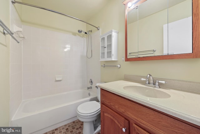 full bath with toilet, bathing tub / shower combination, and vanity