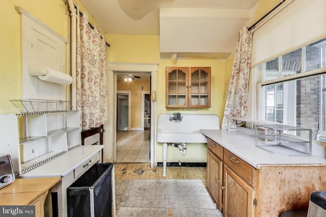 bathroom with ceiling fan