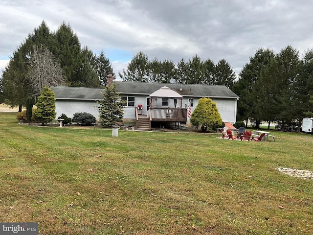 20416 Old York Rd, White Hall, MD 21161 - back of house featuring a lawn, a gazebo, a chimney, and a deck