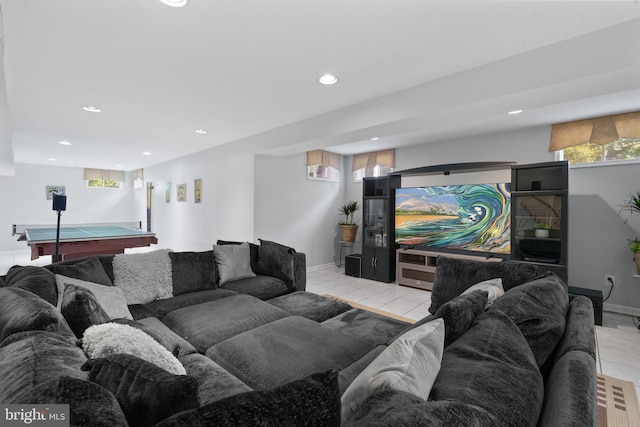 4209 Hardy Ridge Dr, Woodbridge, VA 22192 - living area with light tile patterned floors, billiards, baseboards, and recessed lighting