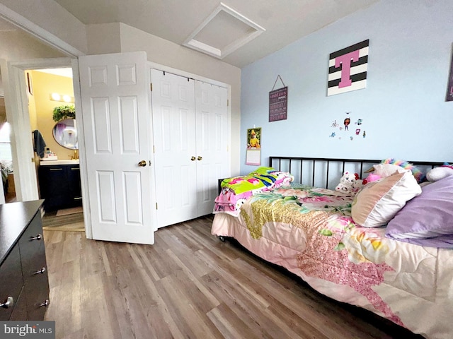 21 Holmes Dr, Charles Town, WV 25414 - bedroom featuring light wood-style floors, attic access, and a closet