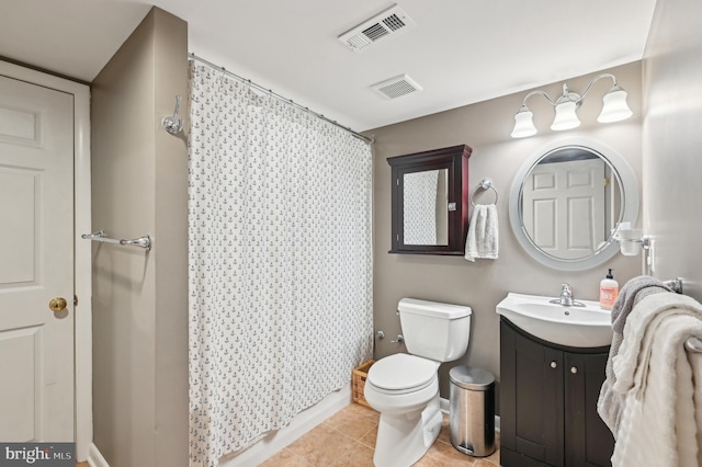 bathroom with toilet, tile patterned floors, vanity, and visible vents