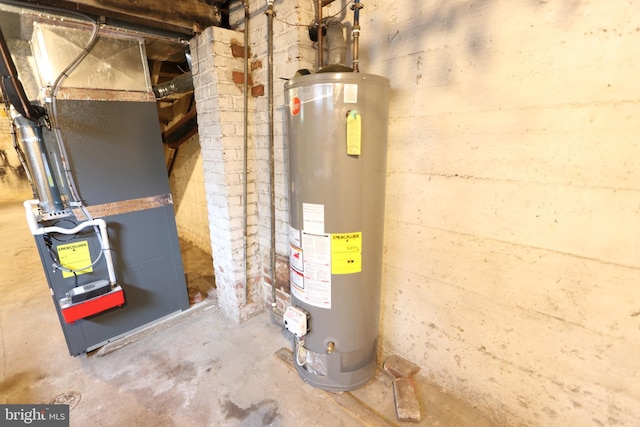 utility room with heating unit and water heater