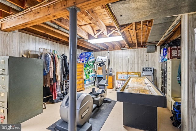 unfinished below grade area with wooden walls