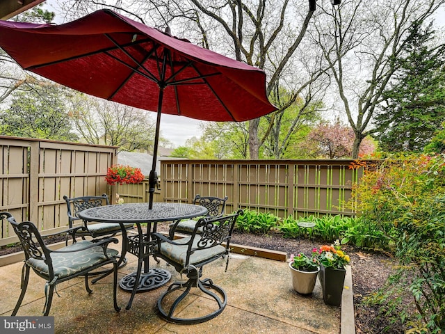 view of patio featuring outdoor dining area and a fenced backyard