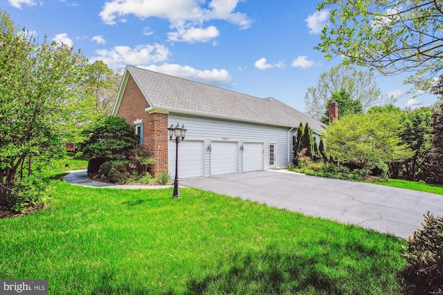 10601 Little Run Farm Ct, Vienna, VA 22182 - view of side of home featuring a shingled roof, brick siding, a garage, a yard, and driveway