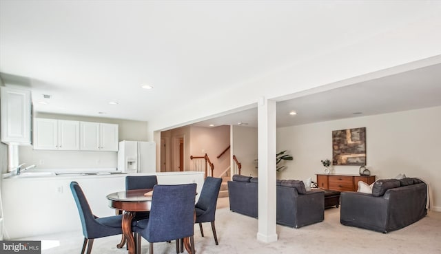 10601 Little Run Farm Ct, Vienna, VA 22182 - dining space featuring recessed lighting, light colored carpet, and stairway