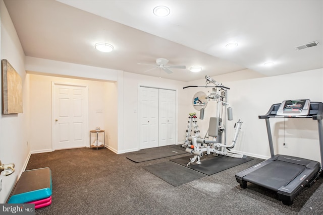 10601 Little Run Farm Ct, Vienna, VA 22182 - exercise room featuring baseboards, ceiling fan, and visible vents