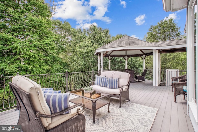 10601 Little Run Farm Ct, Vienna, VA 22182 - wooden terrace featuring a gazebo and an outdoor living space