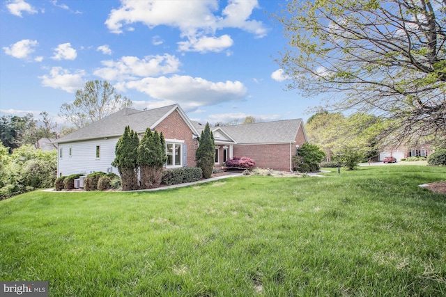 10601 Little Run Farm Ct, Vienna, VA 22182 - view of side of home featuring a lawn, brick siding, and roof with shingles