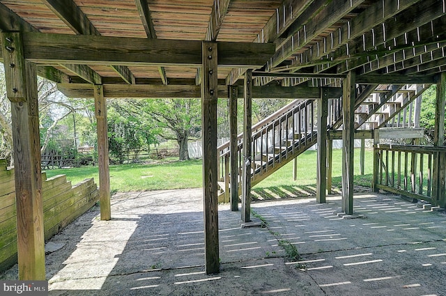 view of patio featuring stairway