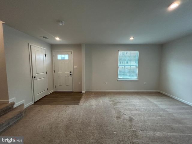 1108 Dovetail Cir, Fredericksburg, VA 22401 - carpeted foyer entrance featuring baseboards, recessed lighting, and stairway