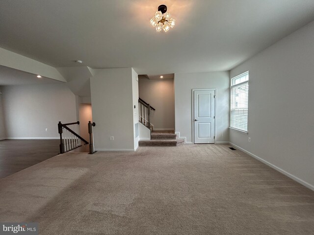 1108 Dovetail Cir, Fredericksburg, VA 22401 - unfurnished room with carpet, baseboards, recessed lighting, and stairway