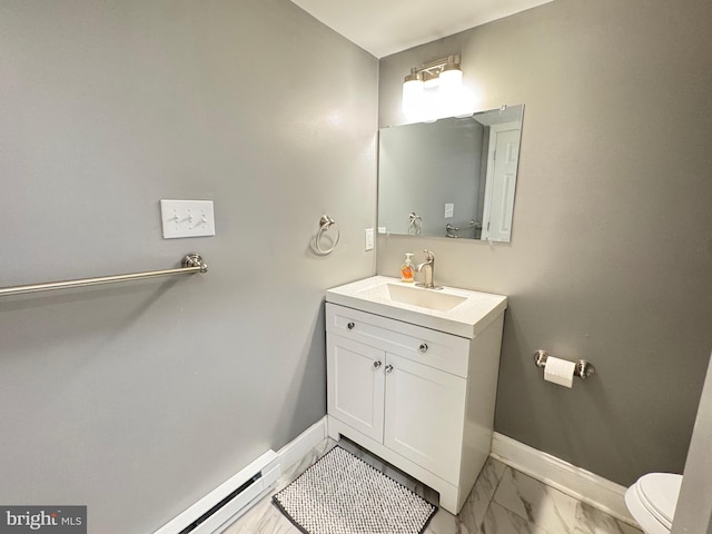 918 Hillside Ave, Upper Chichester, PA 19061 - half bath featuring vanity, baseboards, toilet, and marble finish floor