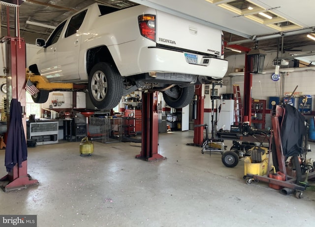 garage featuring a workshop area