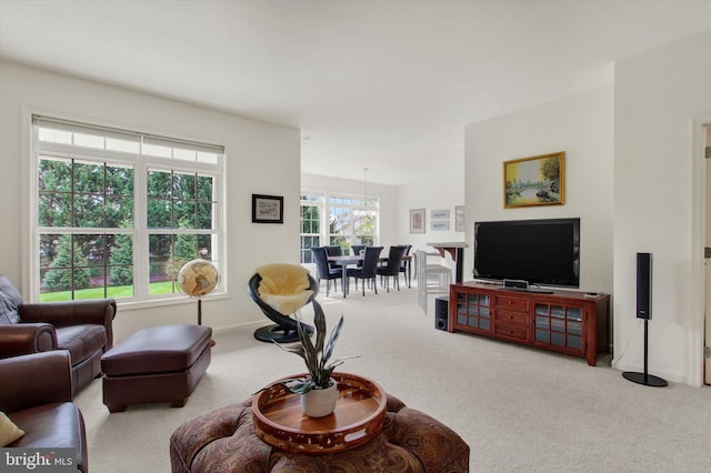 living area featuring carpet