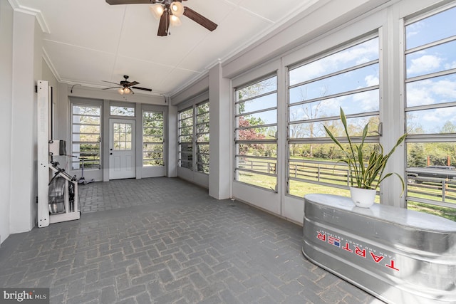 403 E Fourth St, Waynesboro, PA 17268 - unfurnished sunroom featuring a ceiling fan and french doors