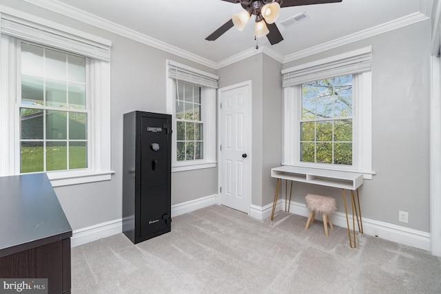 403 E Fourth St, Waynesboro, PA 17268 - interior space featuring visible vents, a ceiling fan, baseboards, and crown molding