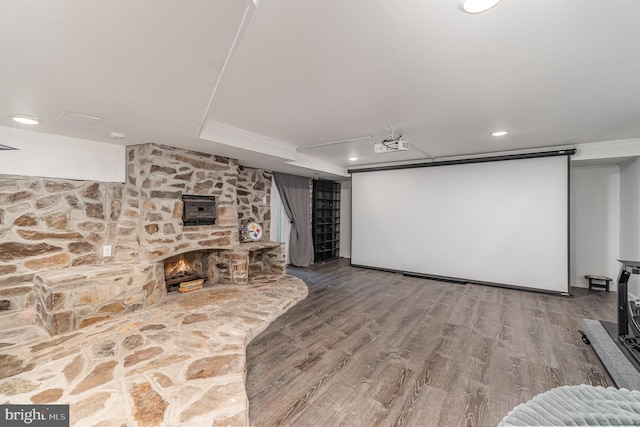 403 E Fourth St, Waynesboro, PA 17268 - cinema featuring a stone fireplace and wood finished floors