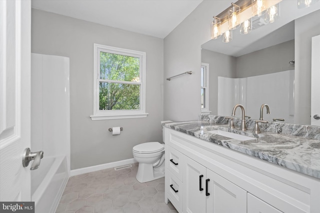 13 Sumac Ct, Newark, DE 19702 - bathroom featuring visible vents, tile patterned flooring, vanity, toilet, and baseboards